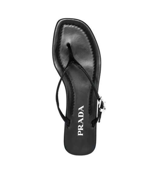 Prada Brown Triangle-Logo Thong Slides