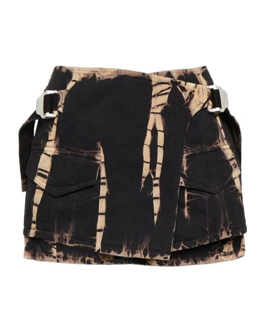 Dion Lee Black Zigzag Dyed Denim Wrap Mini Skirt