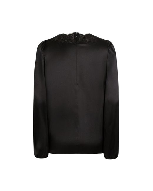 Dolce & Gabbana Black Lace-Trim Balloon-Sleeve Silk Blouse