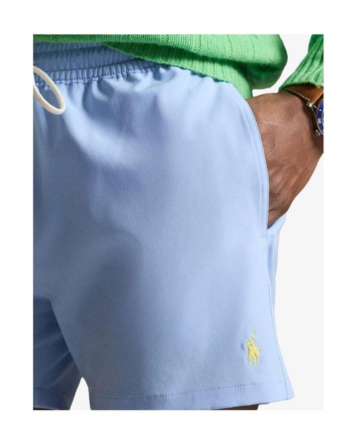 Polo Ralph Lauren Blue Logo Embroidered Drawstring Swim Bottoms for men