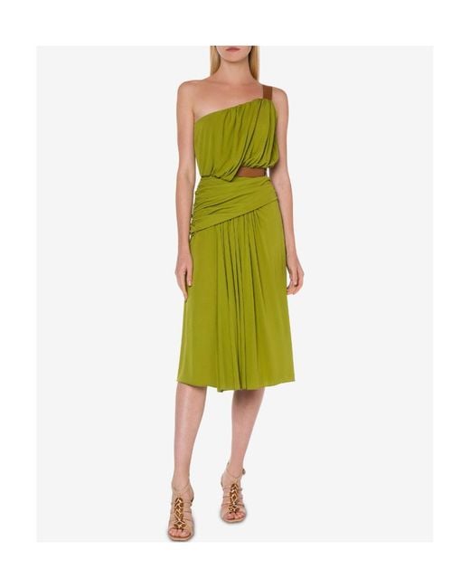 Alberta Ferretti Green Draped One-Shoulder Dress