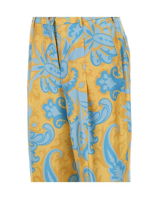 Etro Blue Paisley Printed Pleated Trousers