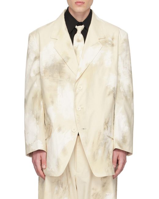 Yohji Yamamoto White Abstract Printed Blazer for men