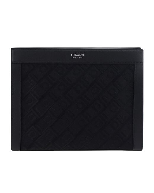Ferragamo Black Ferragamo Jacquard Logo Printed Pouch for men