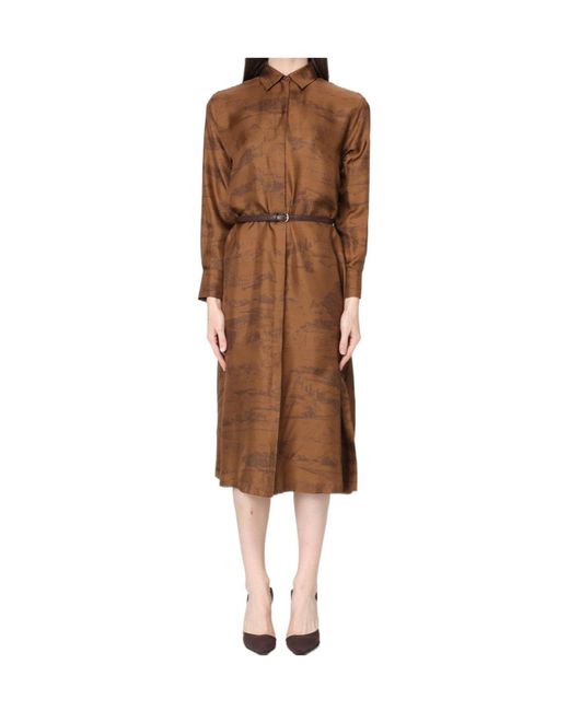 Max Mara Brown Belted Shirt Midi Dress