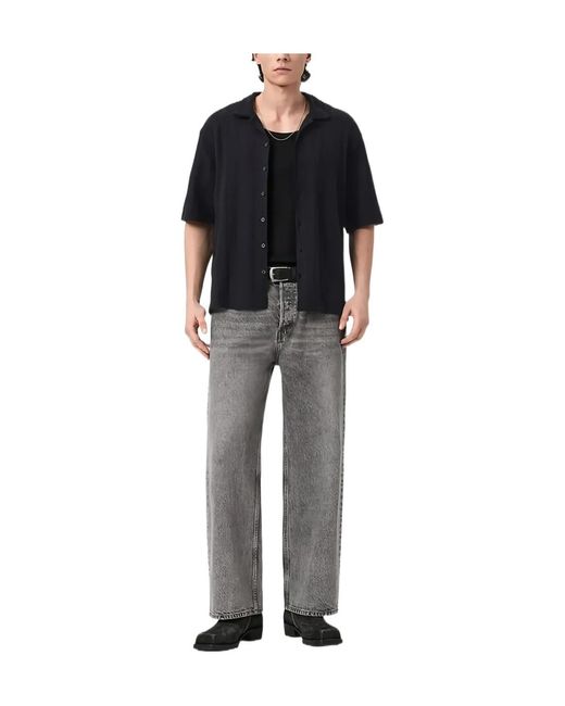 AllSaints Black Textured Button Shirt for men