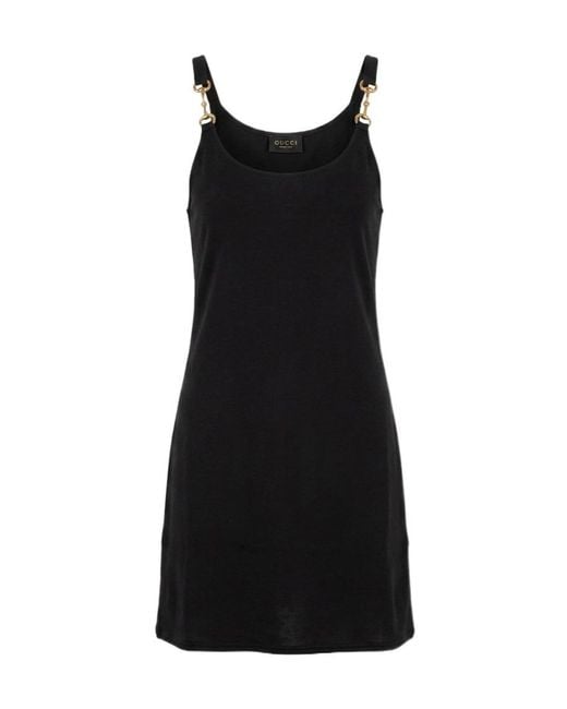 Gucci Black Viscose Crepe Jersey Dress With Horsebit