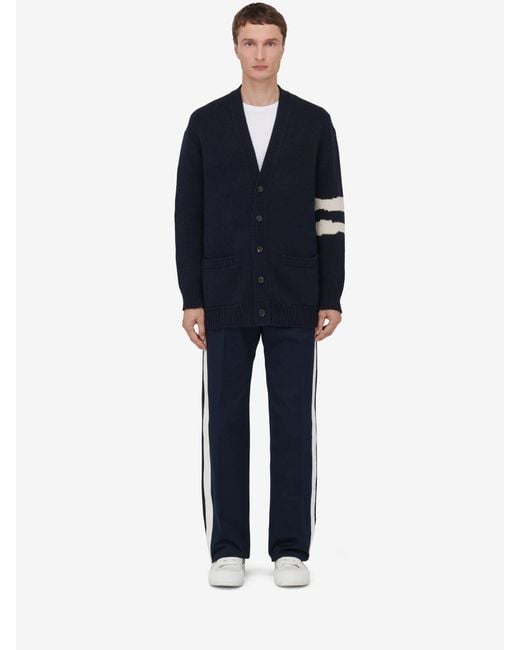McQueen Blue Skull Intarsia-Knit V-Neck Cardigan for men