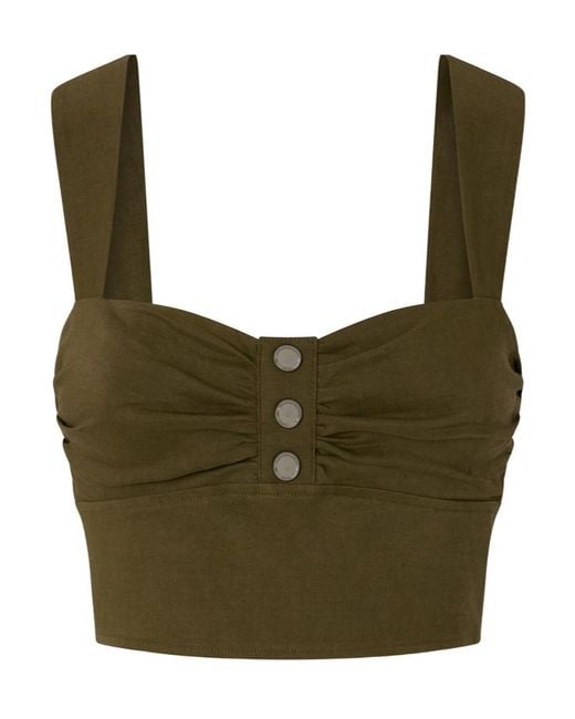 Pinko Green Button-Detailed Crop Top