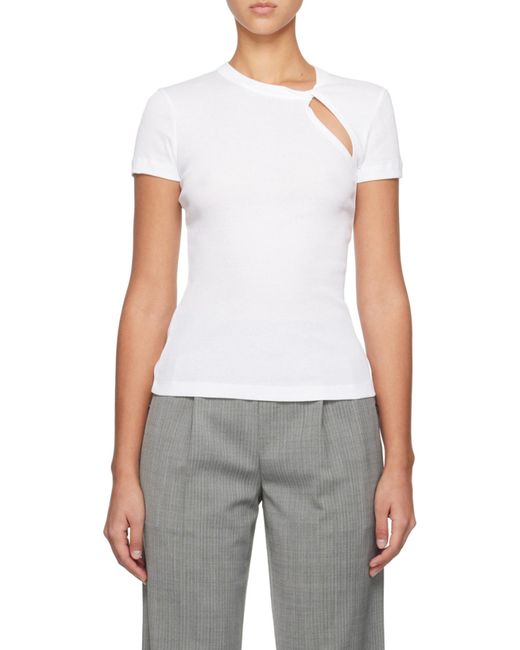 Helmut Lang White Asymmetrical Slash Short Sleeved Top