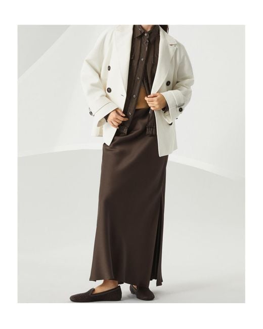 Brunello Cucinelli Brown Satin Maxi Skirt