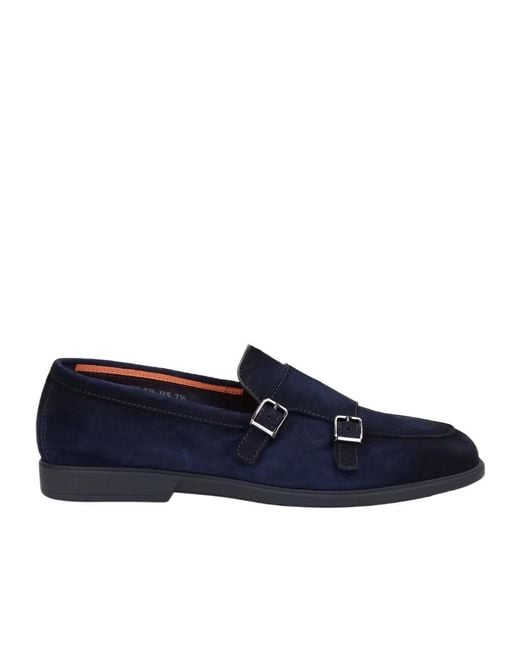 Santoni Blue Double-Buckle Monk Shoes for men