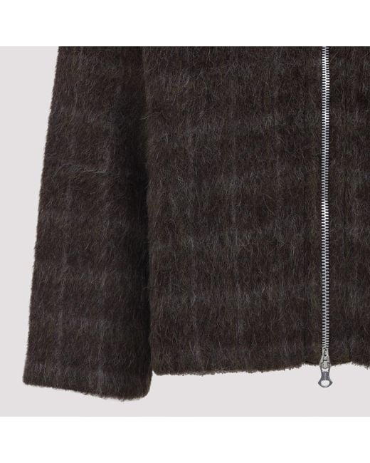 Our Legacy Black Hairy Wool Check Zip-Up Sweatshirt for men