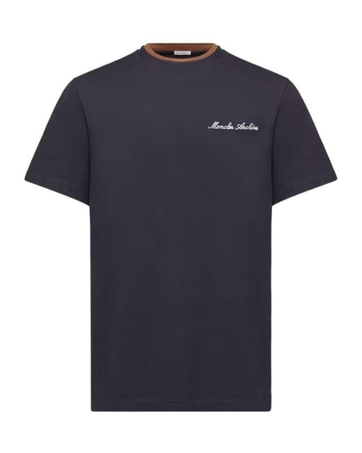 Moncler Blue Logo Embroidered Crewneck T-Shirt for men