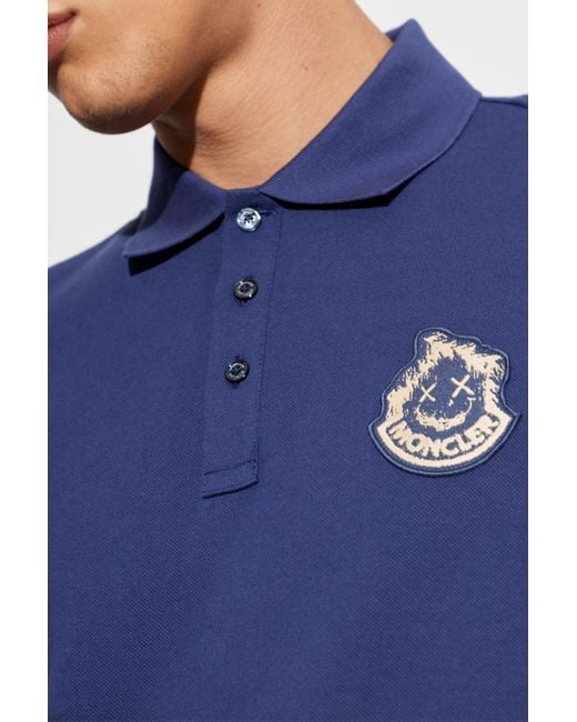 Moncler Blue Logo Patch Short Sleeved Polo Shirt for men