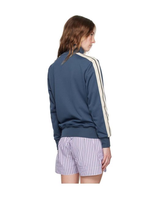 Palm Angels Blue Stand-Neck Long-Sleeved Casual Jacket