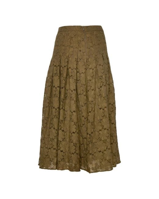 Max Mara Green Flower Lace On A Tulle Base Midi Skirt