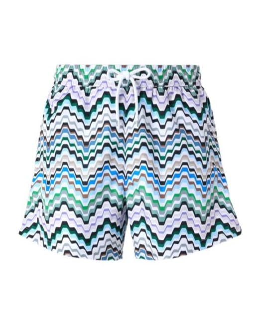 Missoni Blue Zigzag-Print Swim Shorts for men