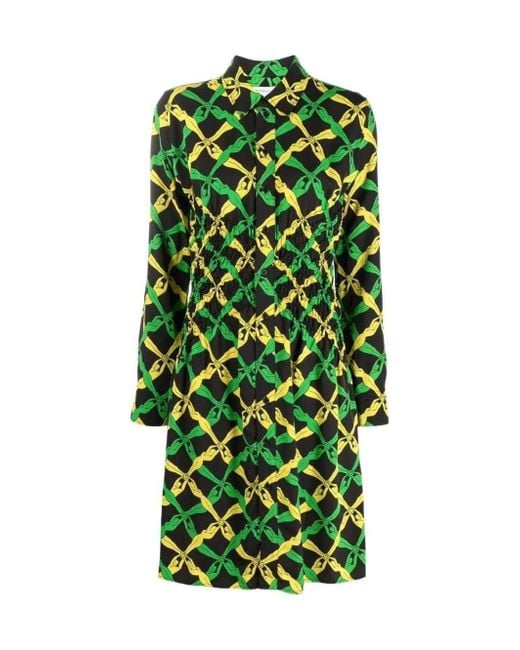 Bottega Veneta Green Graphic Printed Regular Fit Shirt Dress