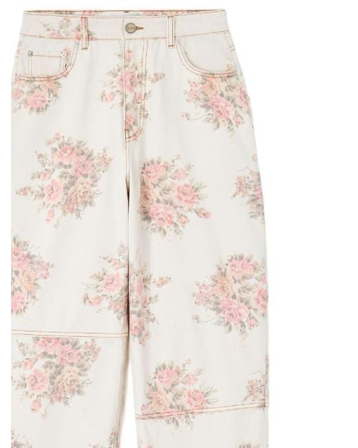 Ganni White Floral Printed Stary Jeans