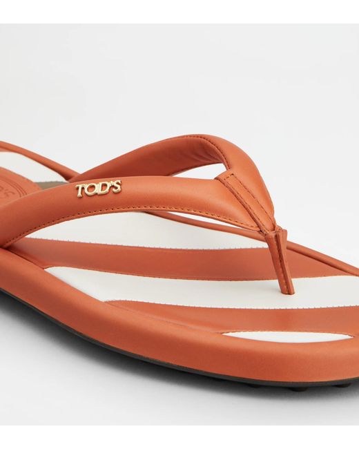 Tod's Brown Stripe Detail Flip Flops
