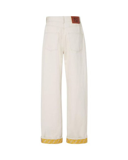 Fendi White Logo Detailed Straight-Leg Jeans