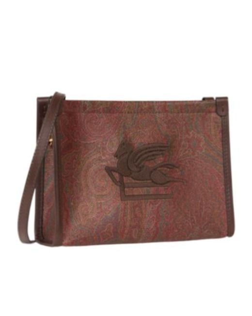 Etro Brown Pegaso Detailed Arnica Pouch Bag