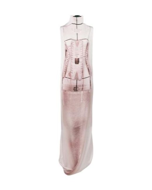 Jean Paul Gaultier Pink Trompe L'Œil Draped Satin Maxi Dress