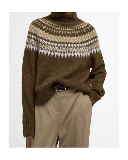 Barbour Green Lorrie Fair Isle Roll-Neck Jumper