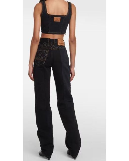 MARINE SERRE Black Short Denim Tight Vest With Side Zipper
