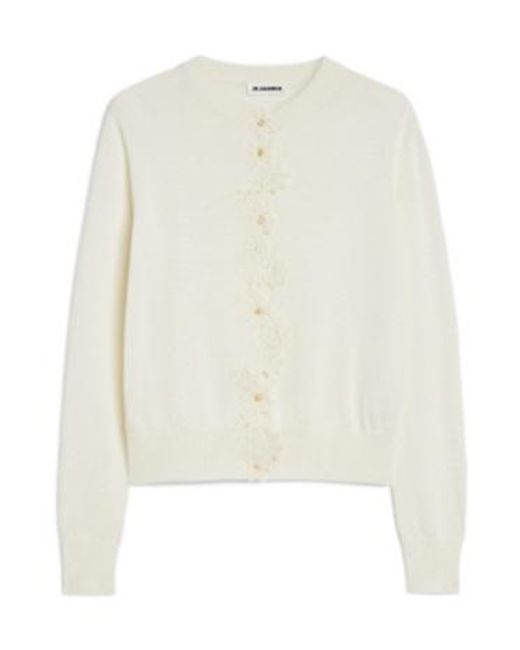 Jil Sander White Floral Trim Cardigan