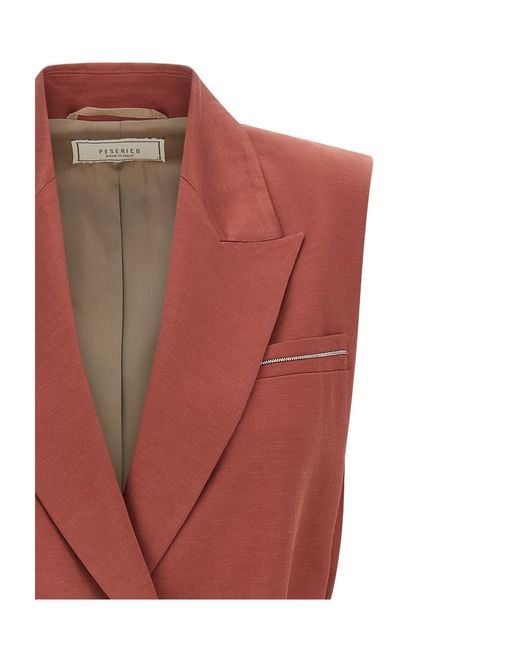 Peserico Red Belted Waist Sleeveless Vest