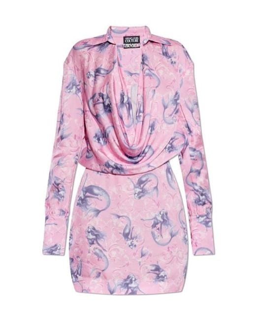 Versace Jeans Pink Couture Draped Printed Mini Dress