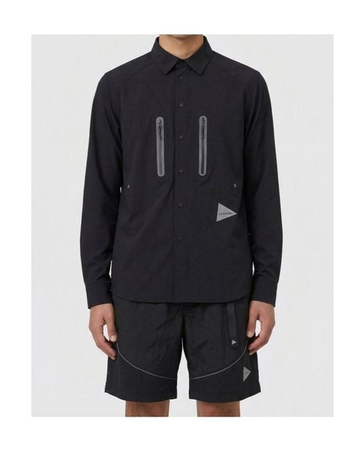 And Wander Black Long-Sleeved Collared Shirt for men