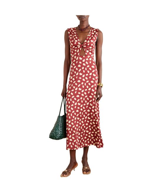 Johanna Ortiz Red Shiny Printed Dress