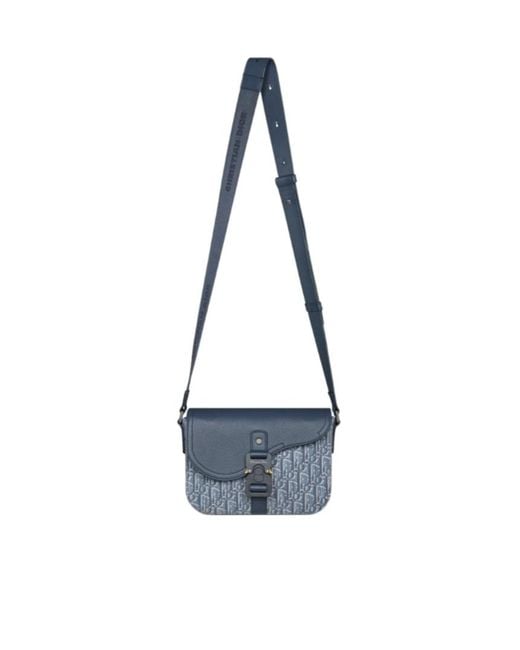 Dior Blue Small Saddle Messenger Bag With Flap for men