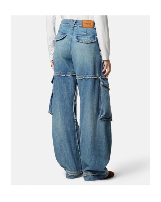 Versace Blue Logo-Rise Cargo Jeans