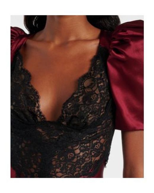 Rodarte Red Lace-Trimmed Silk Cocktail Dress