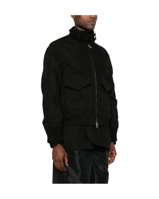 Sacai Black Rip Stop Zip-Up Bomber Jacket for men