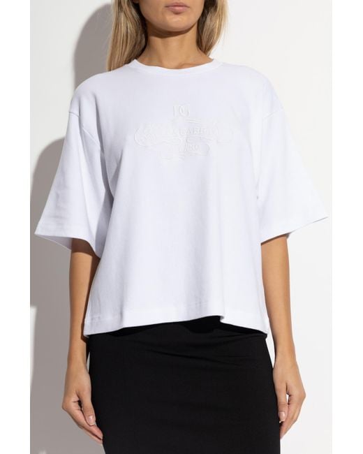 Dolce & Gabbana White Logo Embroidered Crewneck T-Shirt