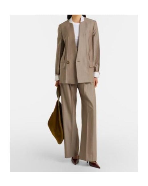 Victoria Beckham Brown Herringbone Virgin Wool Pleated Pants