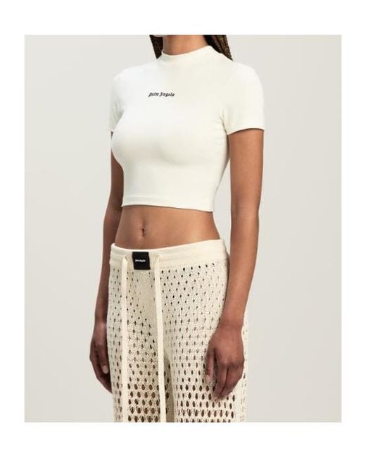 Palm Angels White Logo Embroidered Short-Sleeved T-Shirt