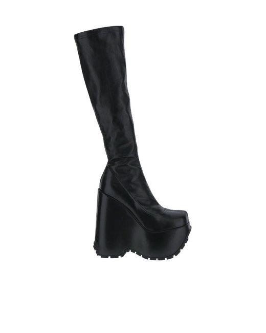 Versace Black Triplatform Knee-High Leather Boots