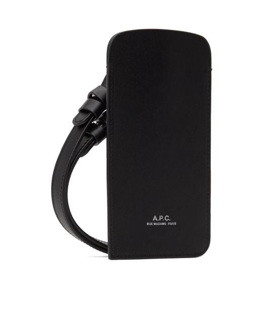 A.P.C. Black Leather Phone Bag for men