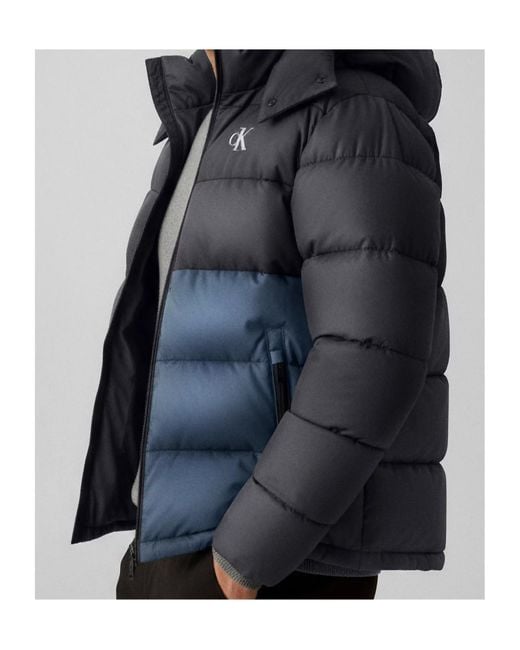 Calvin Klein Black Hooded Colour-Block Puffer Jacket for men