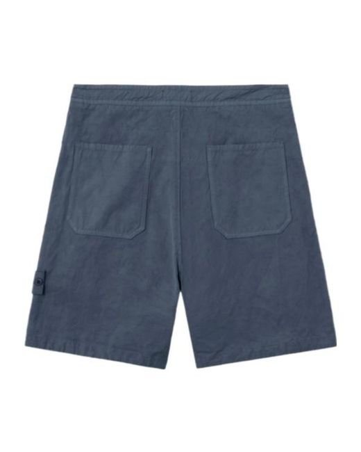Stone Island Blue Logo Patch Buttoned Shorts for men