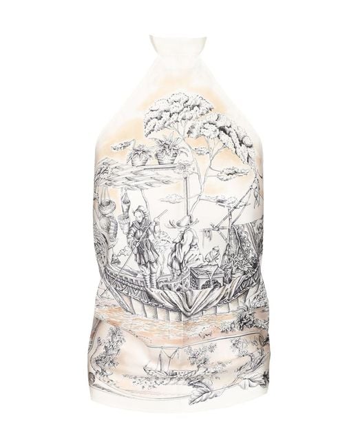 Ferragamo White Voyage Print Foulard Top