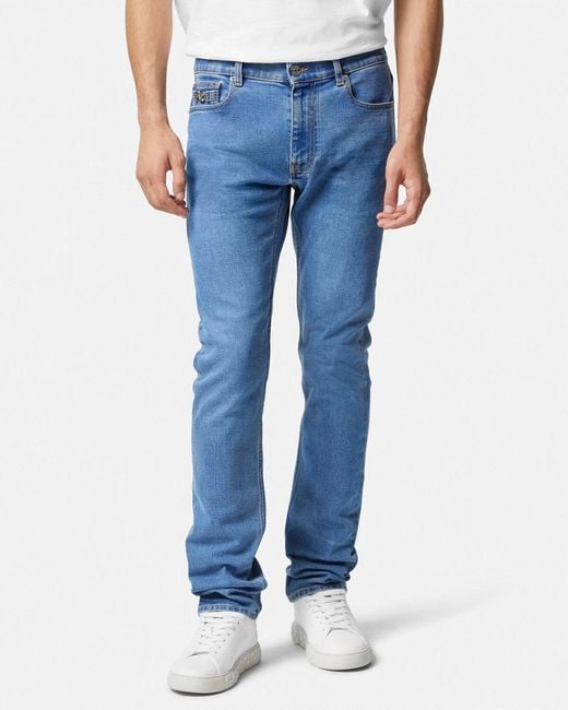Versace Blue Logo-Patch Denim Jeans for men