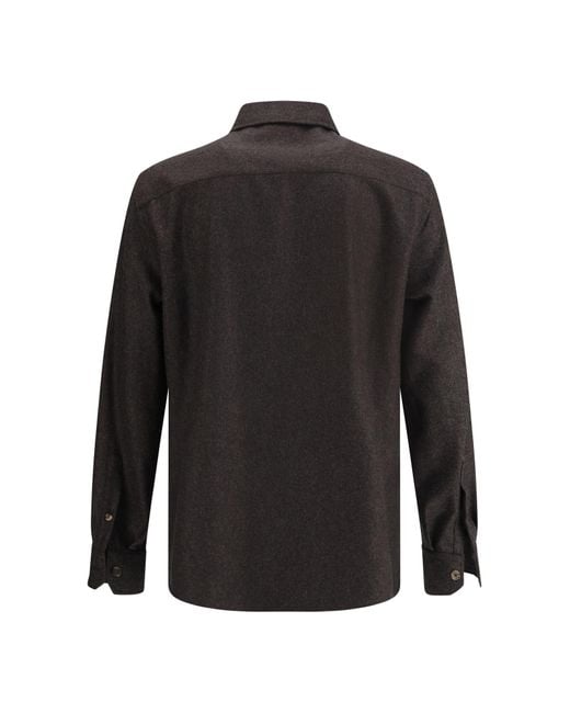 Brunello Cucinelli Black Flap Pocket Long-Sleeved Shirt for men