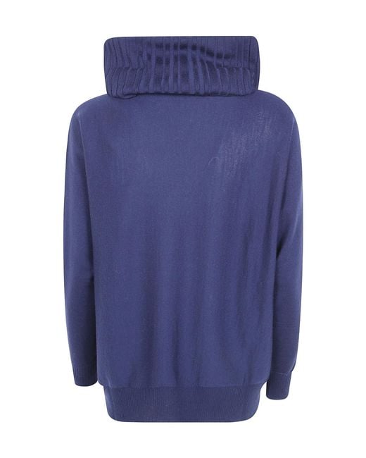 D.exterior Blue High-Neck Knit Sweater